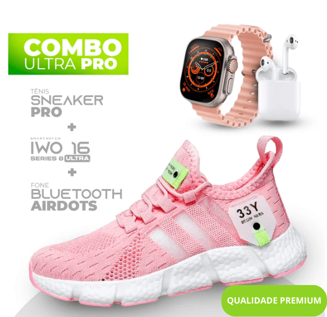 Combo Ultra Pro 3 em 1 -  TÊNIS SNEAKER PRO + SMARTWATCH IWO SERIES 8 ULTRA + FONE BLUETOOTH PRO