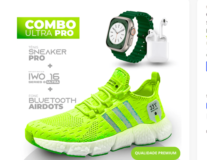 Combo Ultra Pro 3 em 1 -  TÊNIS SNEAKER PRO + SMARTWATCH IWO SERIES 8 ULTRA + FONE BLUETOOTH PRO